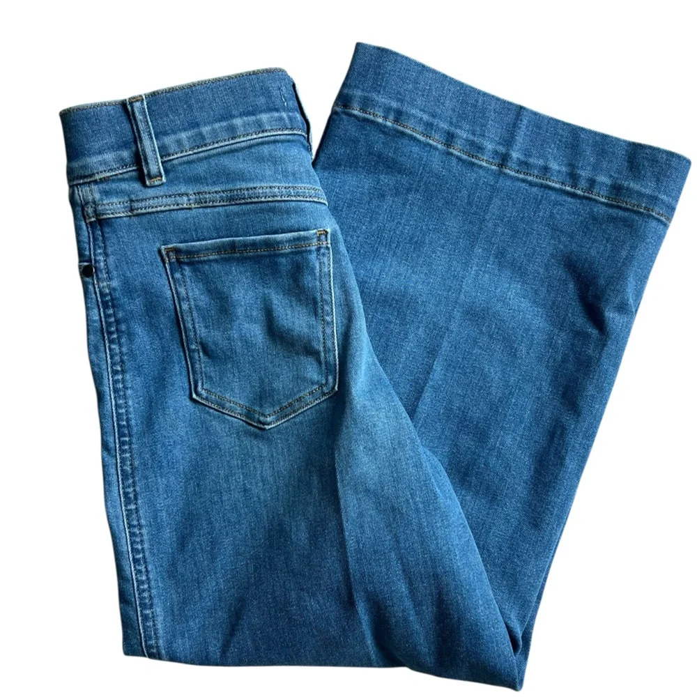 SPANX Crop Wide Leg Jeans Medium Wash Blue Denim Pull On Stretch Classic Size S - Picture 6 of 12